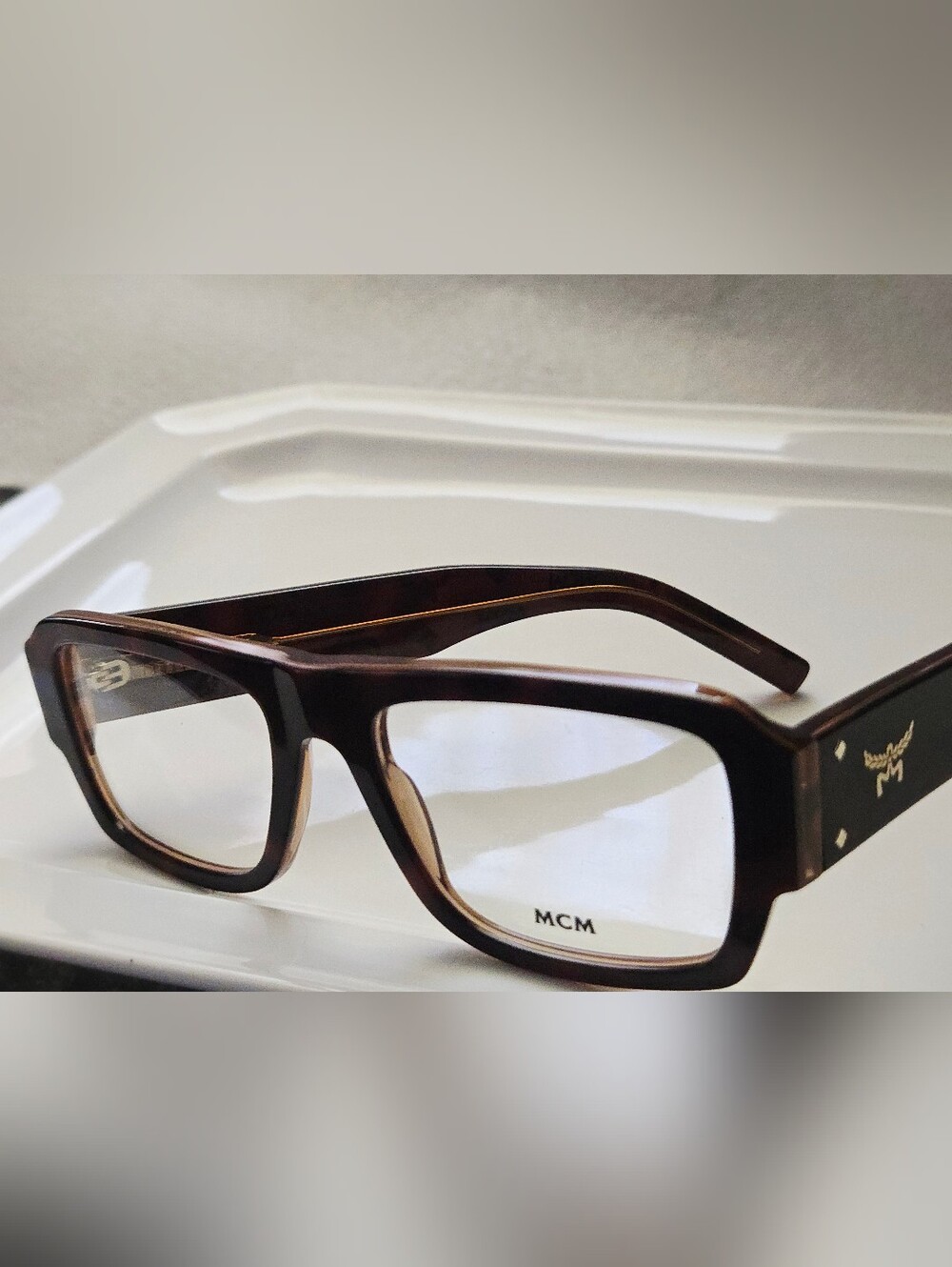 MCM Brown Tortoiseshell Rectangular Eyeglass Frames - Picture 4 of 4